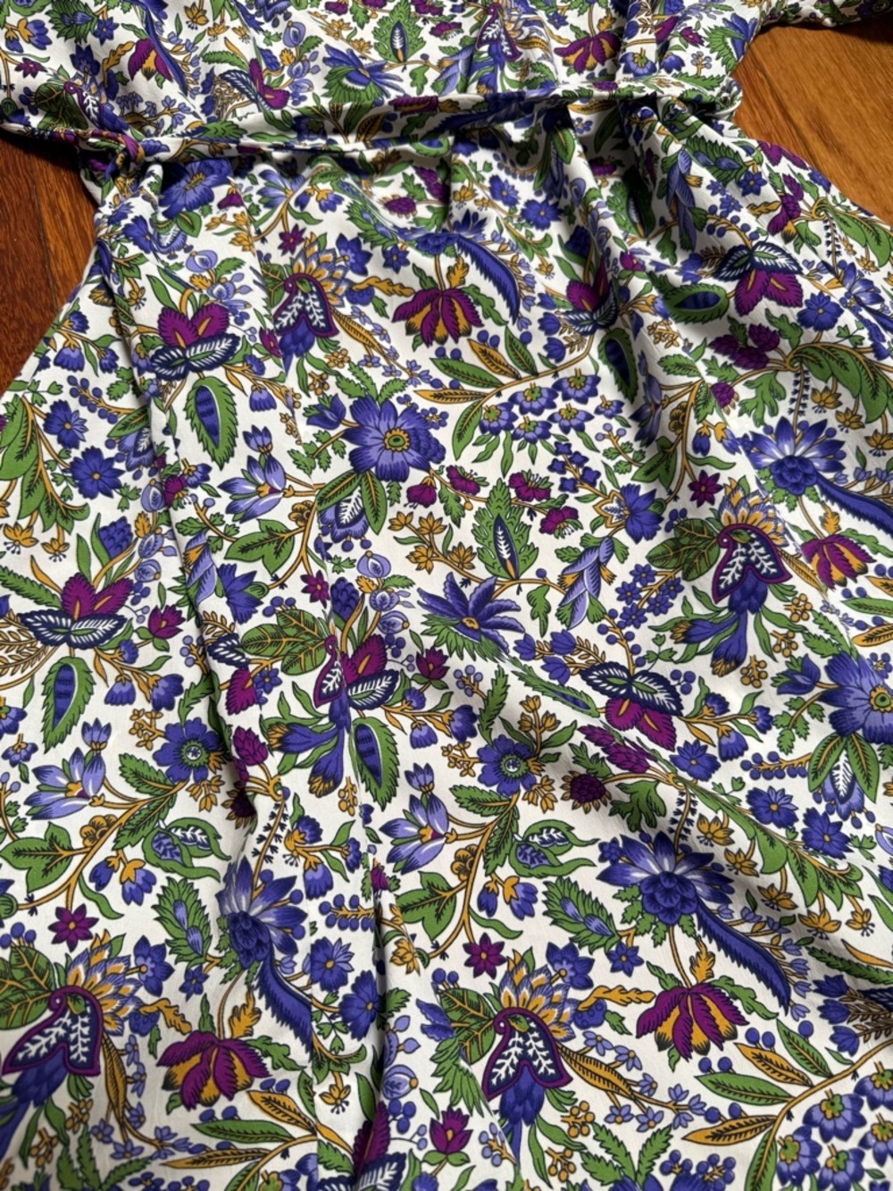 Brettons | Vintage Floral Spring Kimono Wrap Robe in Purple & Green Size S - Picture 4 of 8